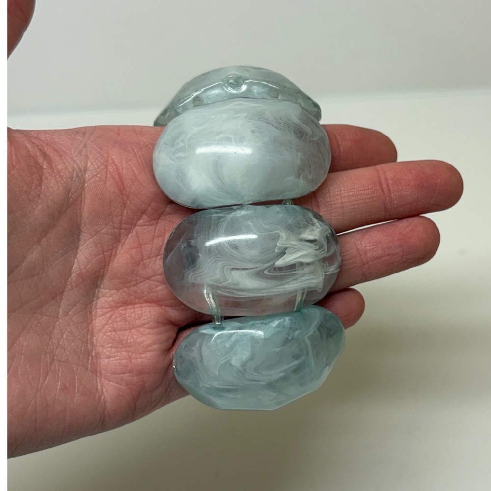 Chunky Marbled Blue Resin Stretch Bracelet Large Pebble Stone Statement Jewelry